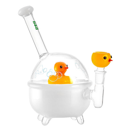 Hemper Rubber Ducky Water Pipe, Borosilicate Glass, Front View on White Background