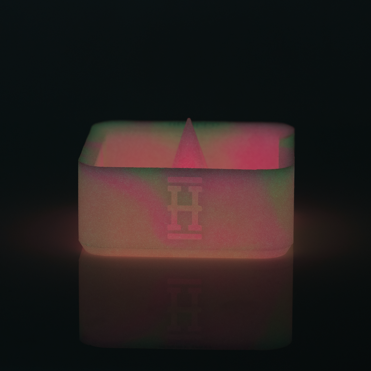 Hemper Silicone Caché Neon Rainbow Glow debowling ashtray, durable silicone build, top view