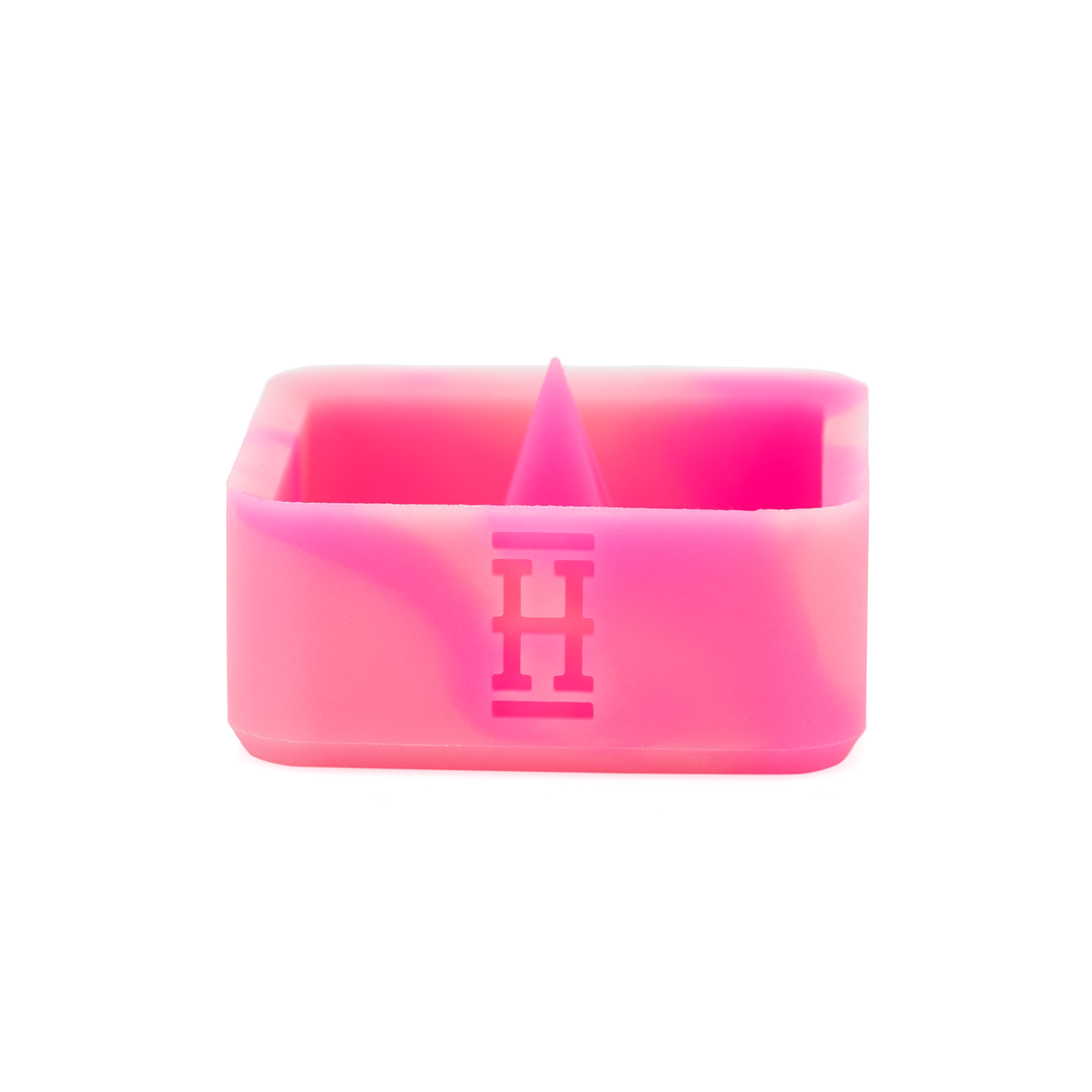 Hemper Silicone Caché Ashtray in Pink Glow, Debowling Feature, Front View on White Background