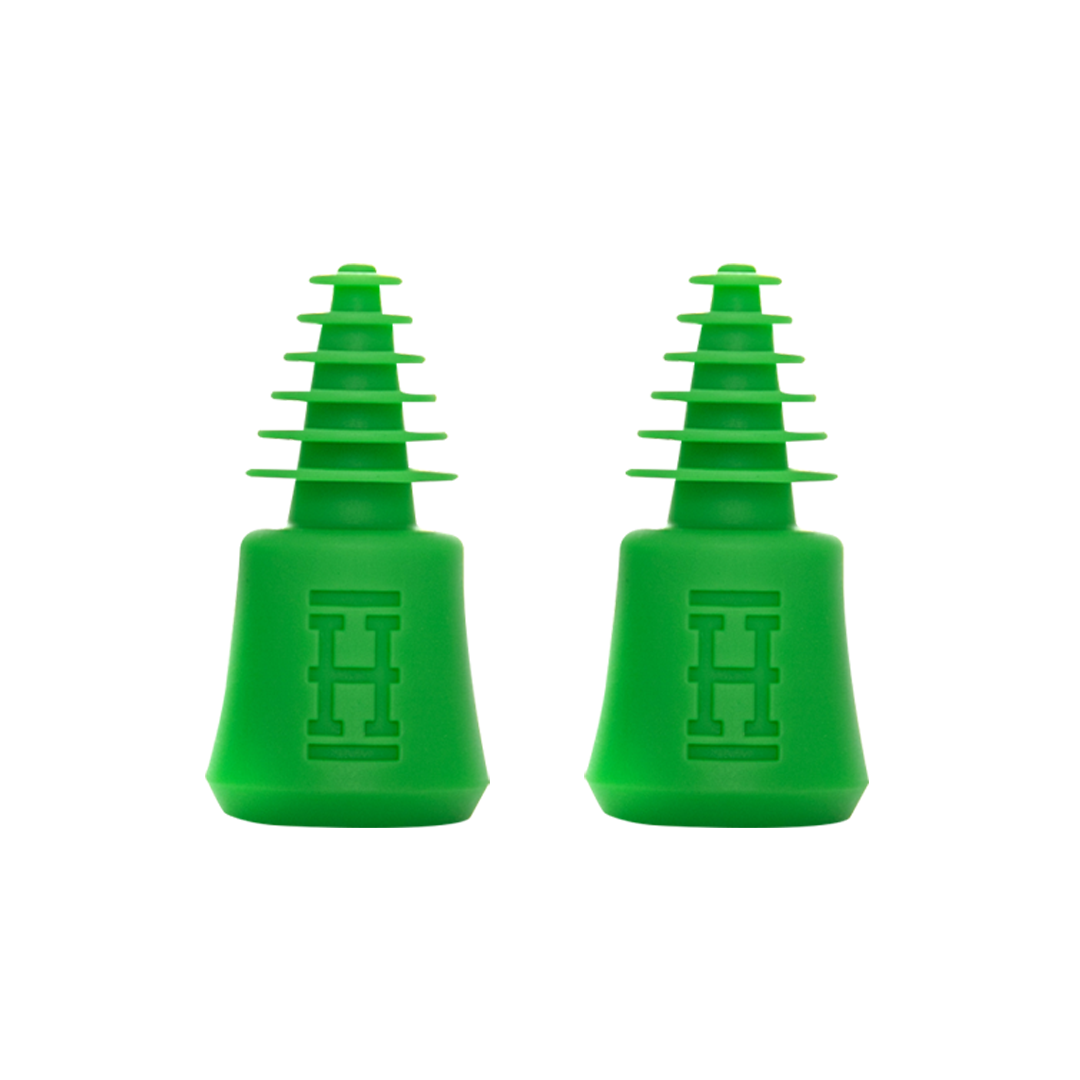 Hemper Tech Cleaning Plugs+Caps in green, front view, perfect for sealing bongs and rigs