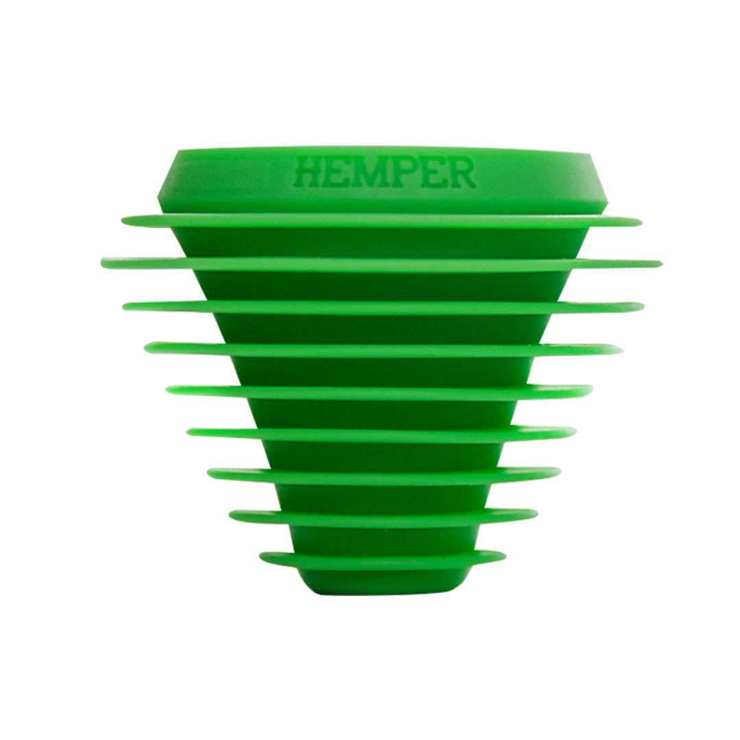 Hemper Tech green silicone cleaning plugs and caps for bong maintenance, front view