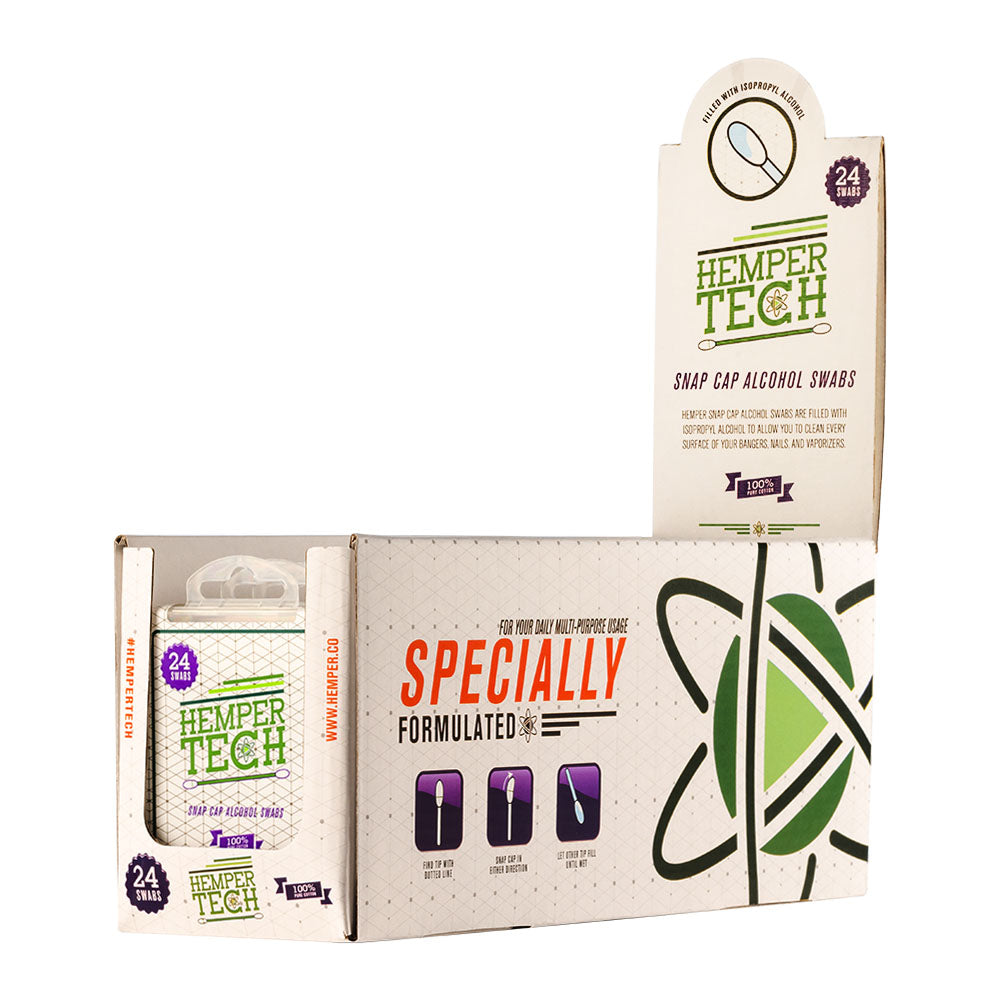 Hemper Tech Snap Cap Alcohol Swabs 24-Pack Display Box for Dab Rig Maintenance