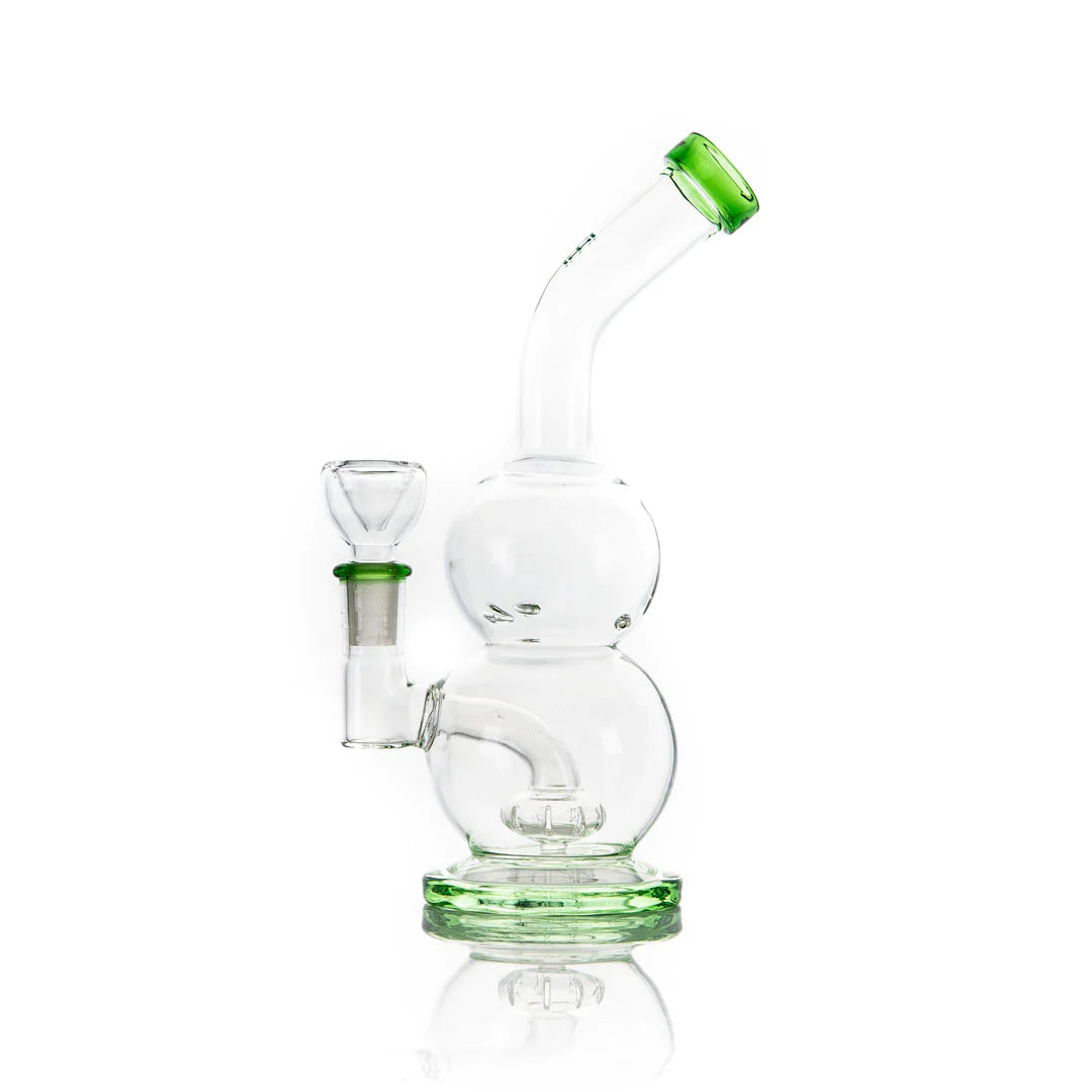 Hemper Tornado Vortex Rig in Green, 6" Quartz Bong with 14mm Female Joint, Front View