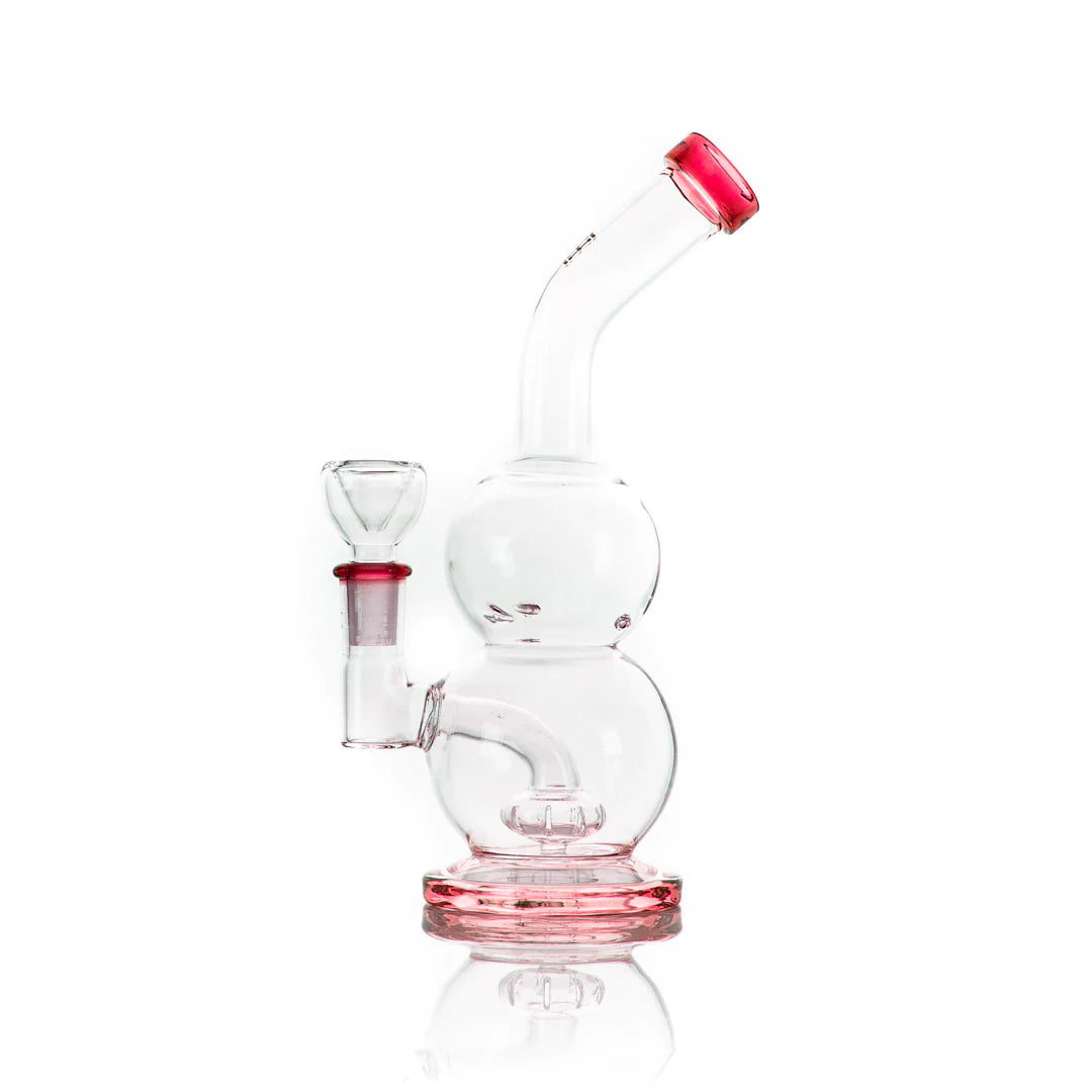 Hemper Tornado Vortex Rig in Red, 6" Tall with Quartz Banger, Front View on White Background