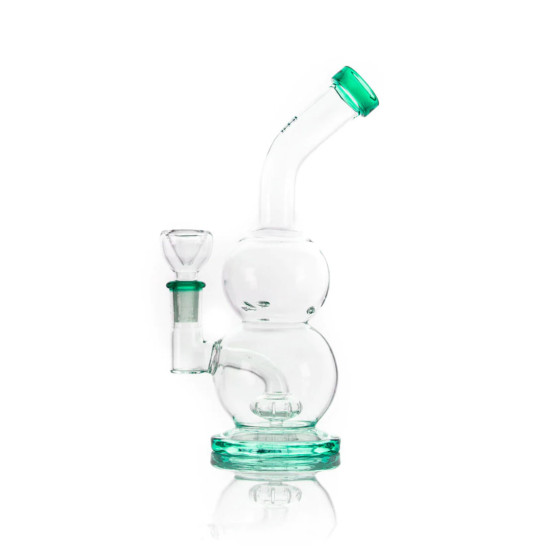 Hemper Tornado Vortex Rig in Teal, 6" Tall with Quartz Banger, Front View on White Background