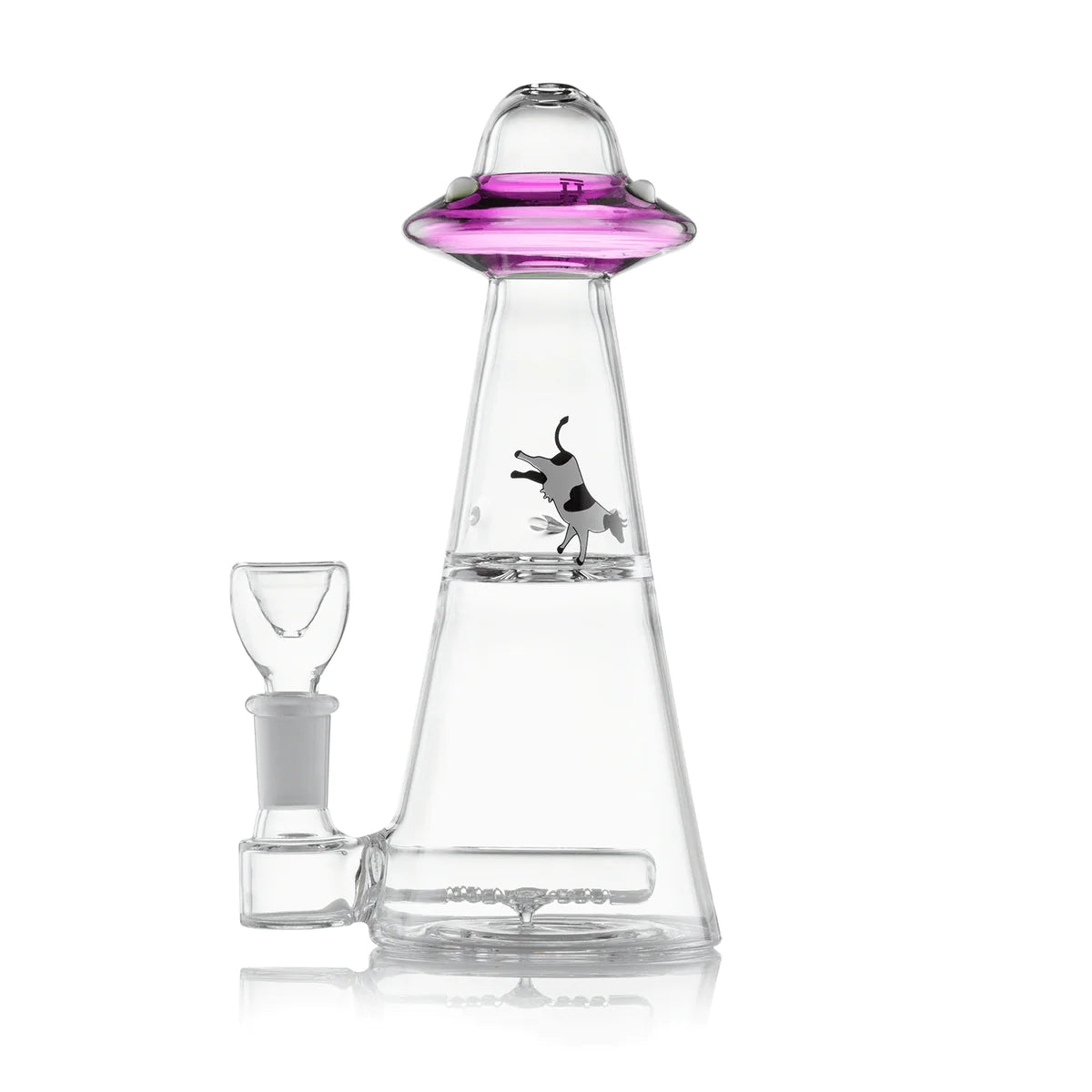 Hemper - UFO Vortex Bong in Pink with In-Line Percolator, 6" Height, Front View