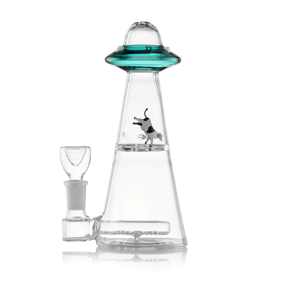 Hemper UFO Vortex Bong in Teal, 6" In-Line Percolator, 14mm Female Joint, Front View