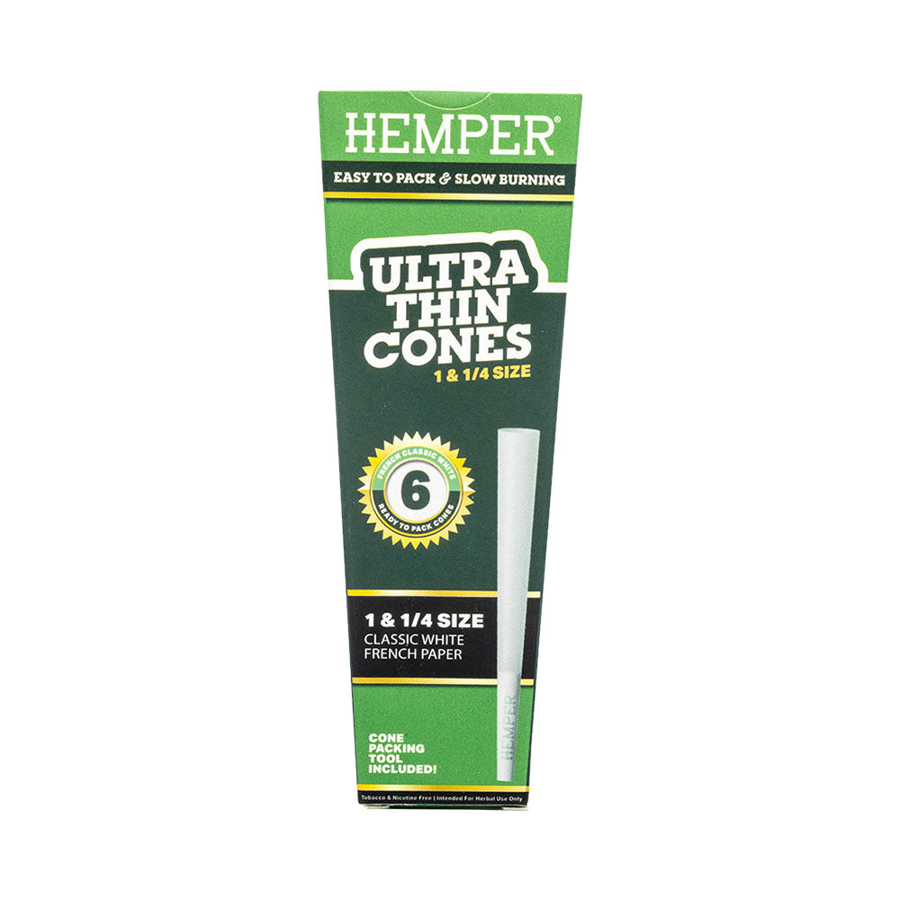 Hemper Ultra Thin Classic White 1 1/4" Cones 24pc Display Front View