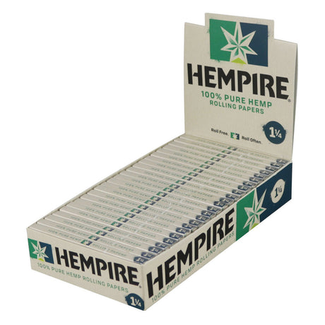 Hempire Hemp Rolling Papers box open with packs on display, standard size, clear color