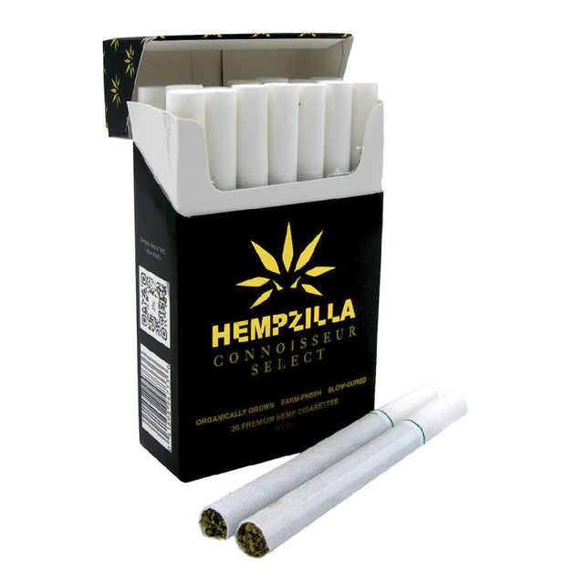 Hempzilla Premium Hemp Cigarettes pack with two cigarettes displayed in front
