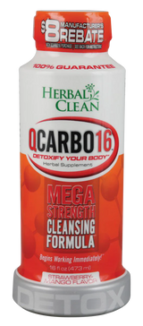 Herbal Clean QCarbo16 Strawberry Mango Flavor, 16 oz detox drink with Mega Strength Cleansing Formula