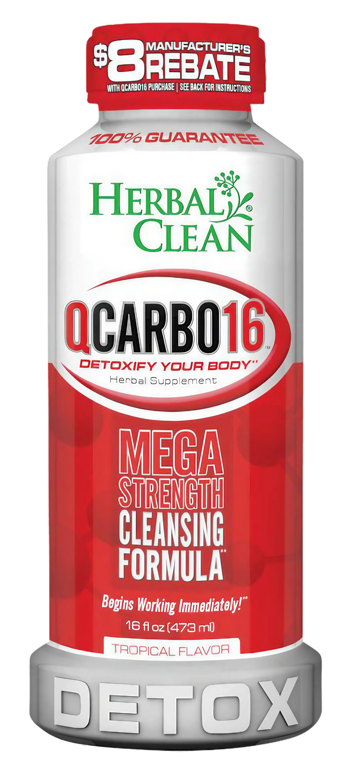 Herbal Clean QCarbo16 Tropical Flavor Detox Drink, 16 oz bottle front view