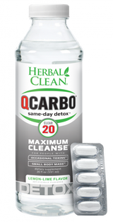 Herbal Clean QCarbo20 Clear Lemon Lime Flavor - 20oz Detox Drink Front View