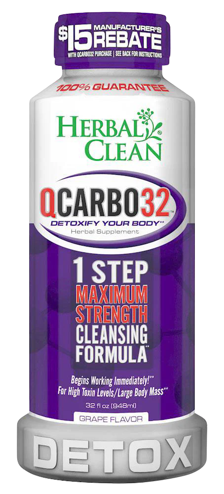 Herbal Clean QCarbo32 Detox Drink in Grape Flavor, 32 oz bottle front view