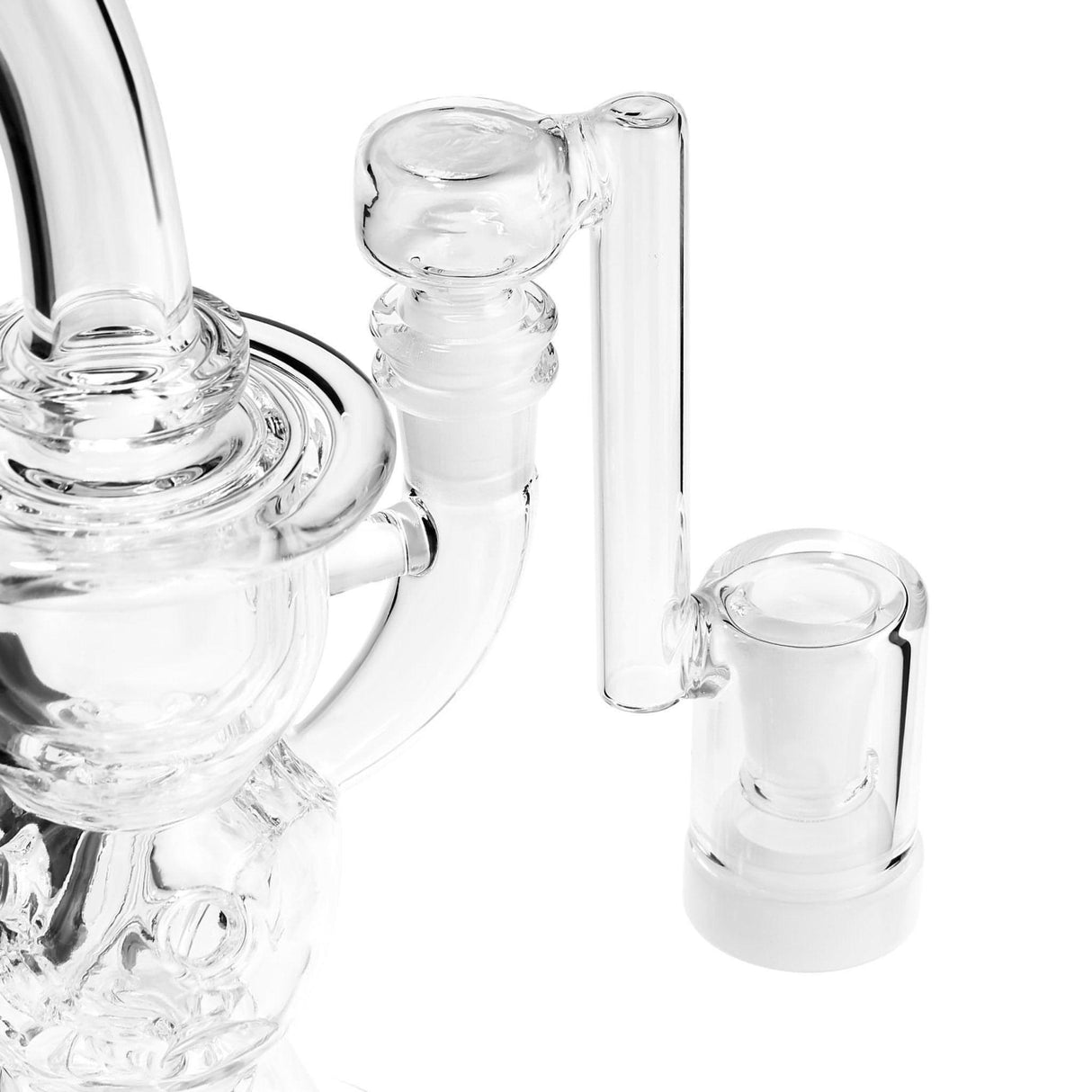 High Five ClaimSaver Glass Drop Down accessory for bongs, made of borosilicate glass, side view