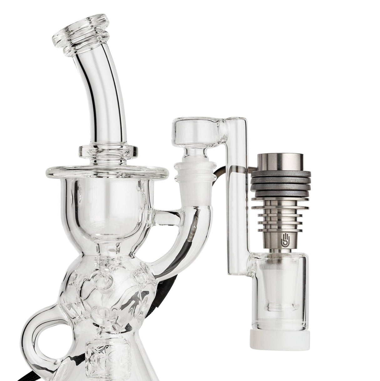 High Five ClaimSaver Glass Drop Down attachment for bongs, side view on white background