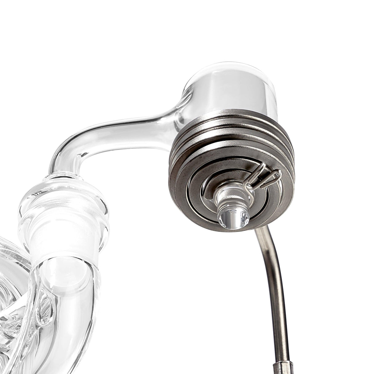 High Five O-Clamp on Quartz E-Banger for Secure E-Nail Attachment - Close-up Side View