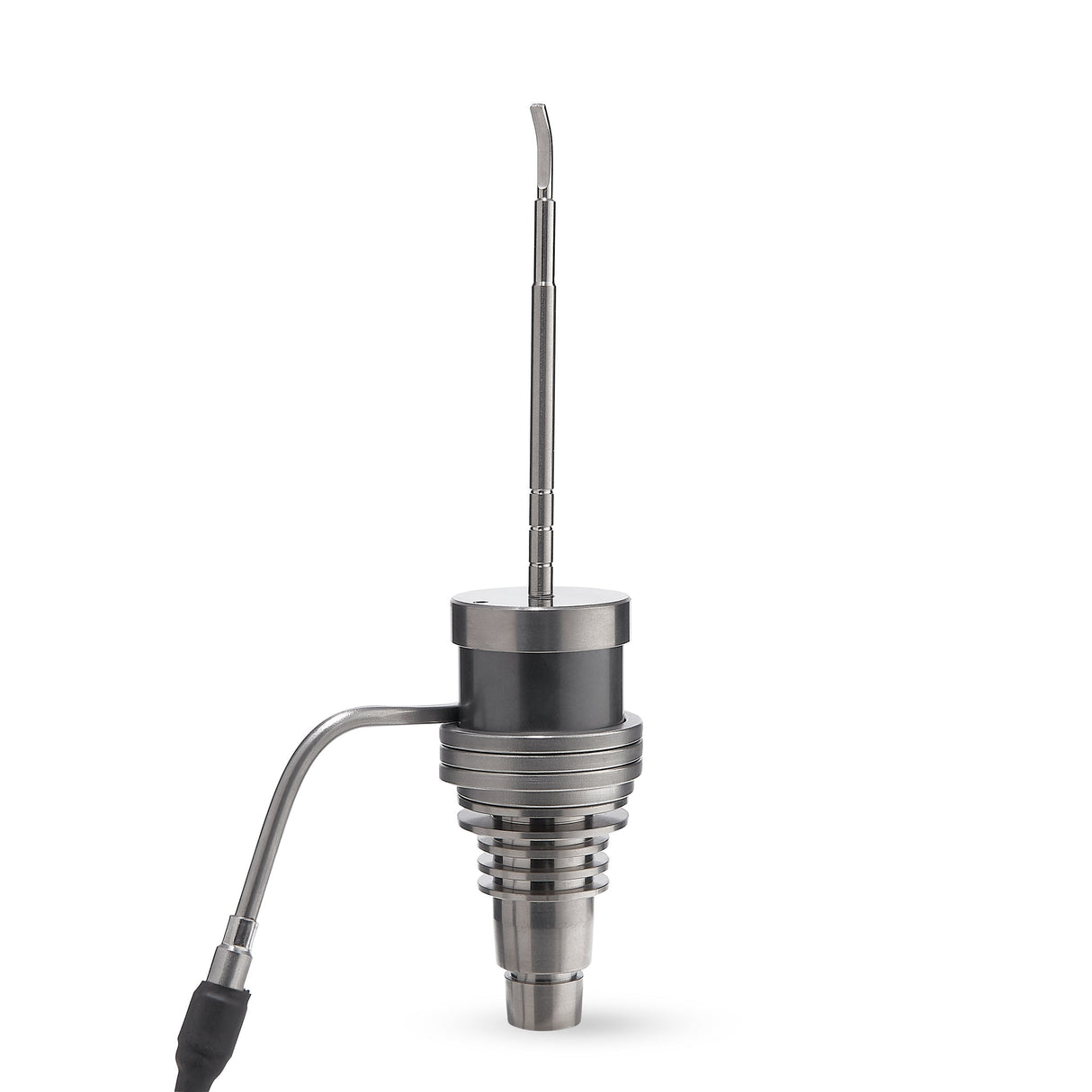 High Five Silver Flat Tip Carb Cap for E-Nail, 25-30mm Titanium, angled side view on white background