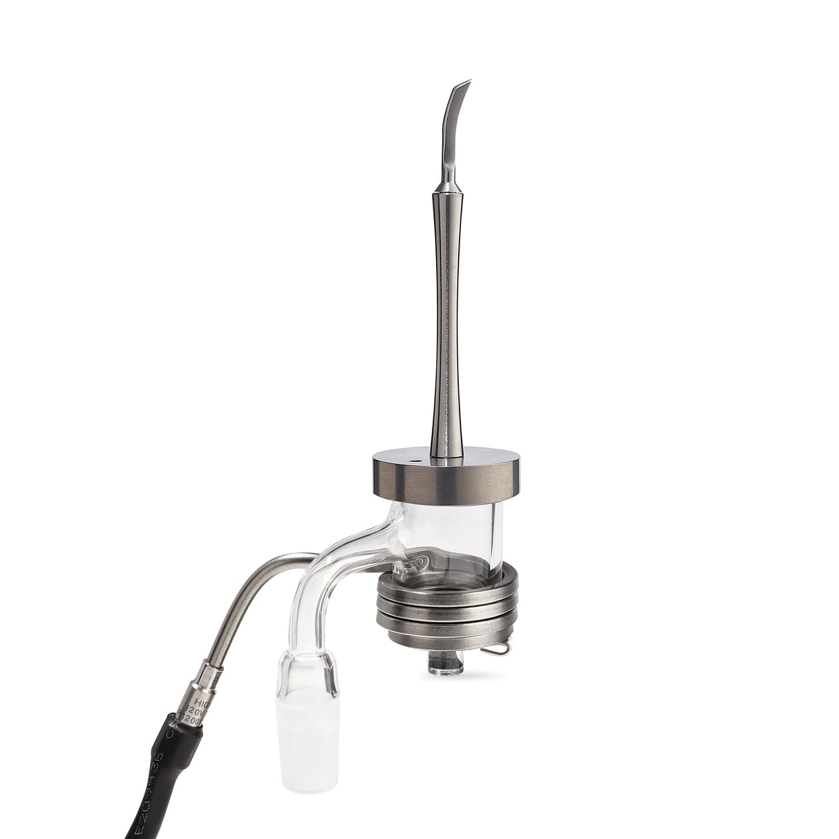 High Five Silver Multi Tip Carb Cap for E-Nails, Titanium Design, Side View on Dab Rig