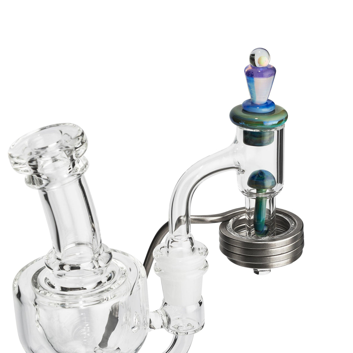 High Five Terp E-Slurper Cap Set on Dab Rig, angled view, designed for precise vapor control