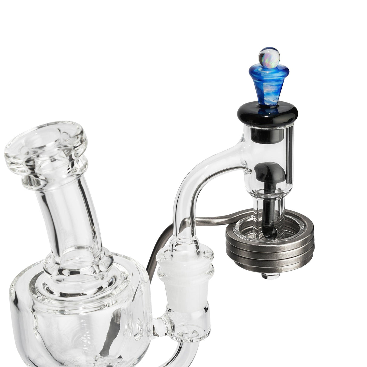 High Five Terp E-Slurper Cap Set on Dab Rig, Angled View, For Vaporizer Efficiency