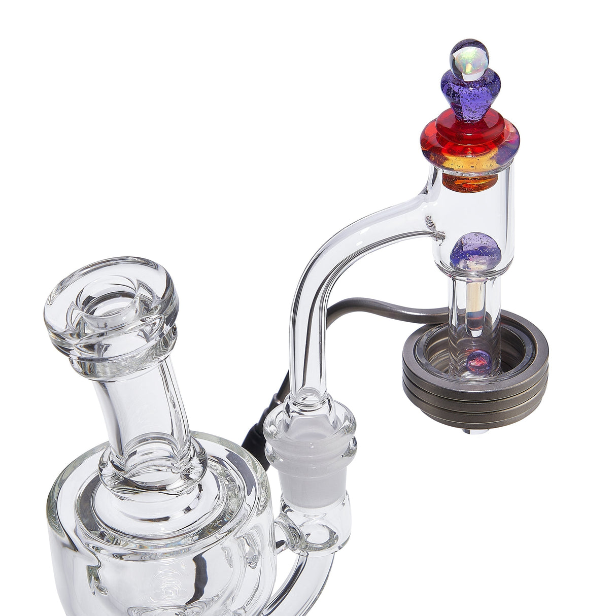 High Five Terp E-Slurper Cap Set on Dab Rig, Angled Side View, Perfect for Vaporizing Concentrates