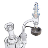 High Five Terp E-Slurper Cap Set on Dab Rig, Clear Glass, Angled View, for Enhanced Vaporization