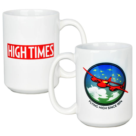 High Times Ceramic Mug 15oz with 'Flying High' design, front and back view on white background