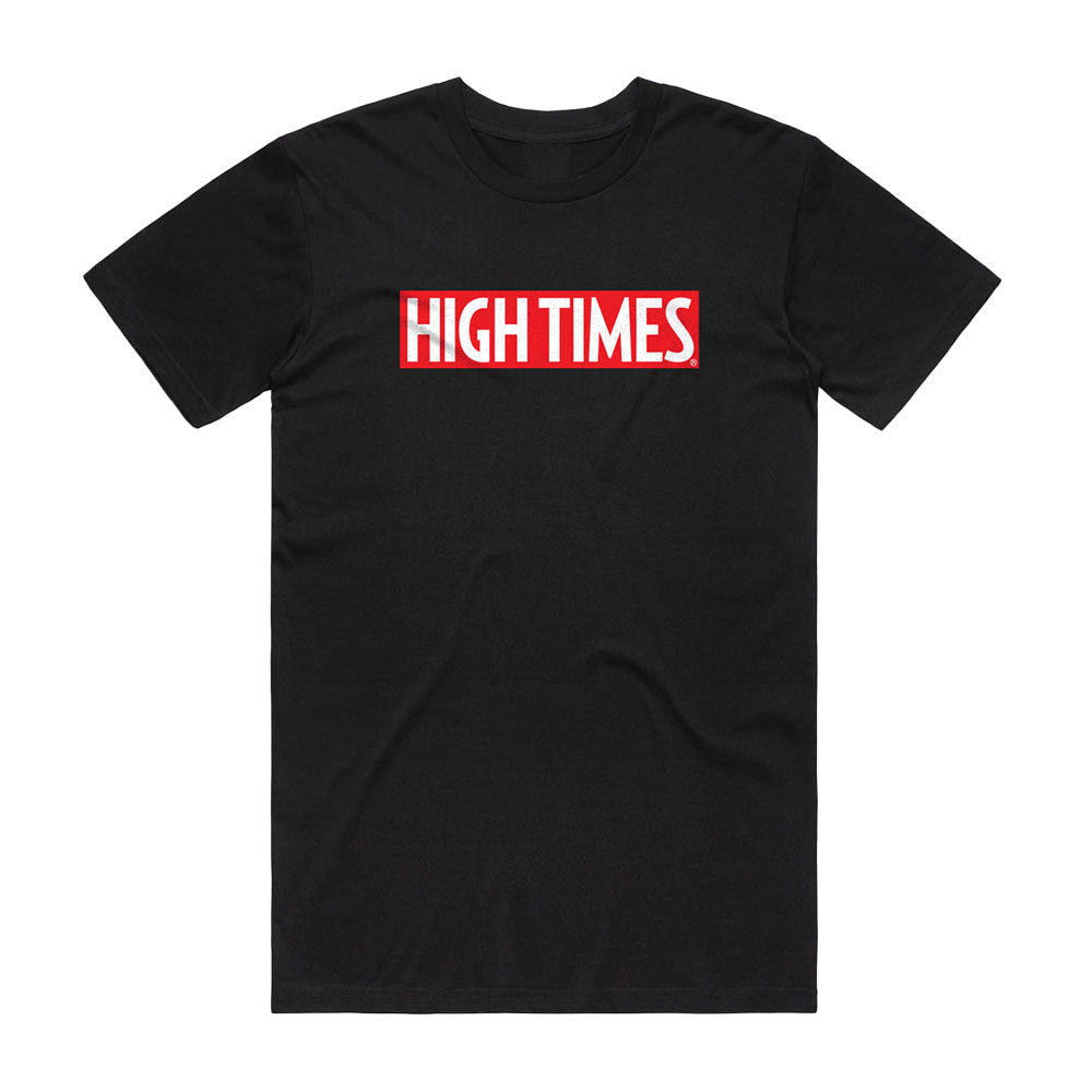 High Times Men's Black Cotton T-Shirt with Red Logo, Front View, Available in Multiple Sizes