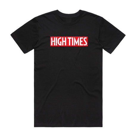 High Times Men's Black Cotton T-Shirt with Red Logo, Front View, Available in Multiple Sizes