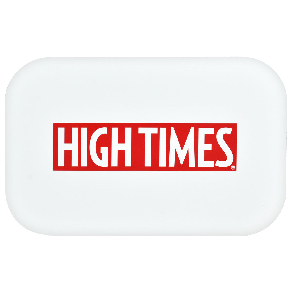 High Times White Metal Rolling Tray with Lid - 11"x7" Top View