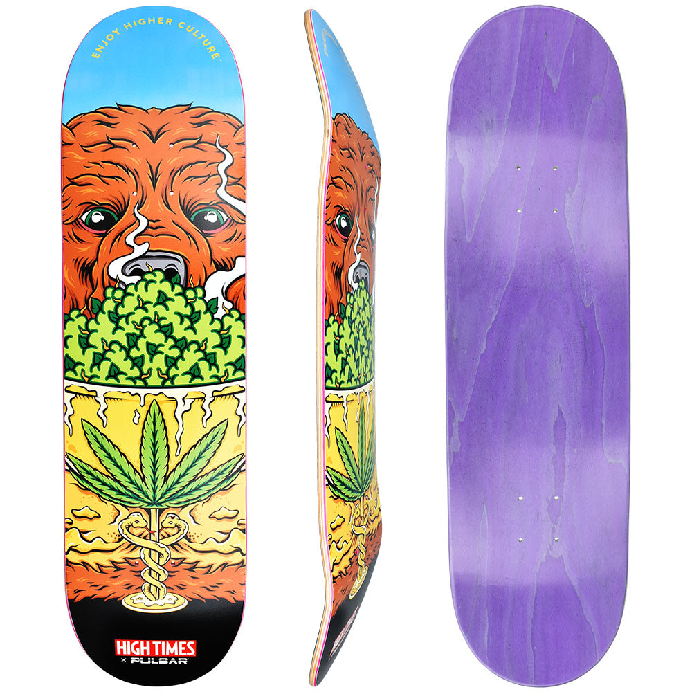 Pulsar x High Times Cannabear SK8 Deck, 32.5" x 8.5" with vibrant cannabis bear graphic