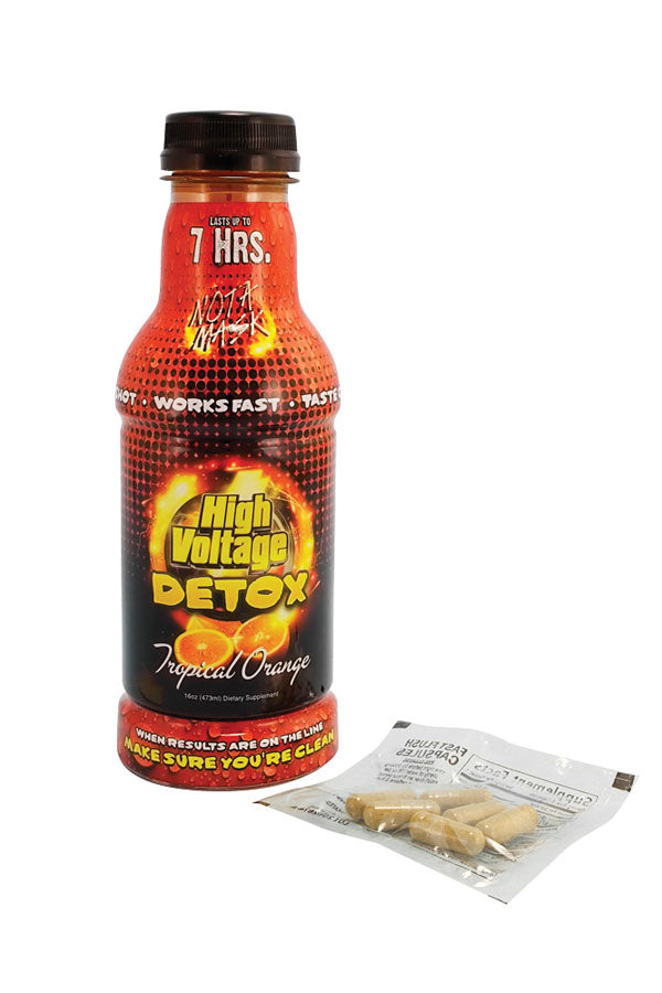 High Voltage Detox Double Flush 16oz Tropical Orange flavor front view with capsules