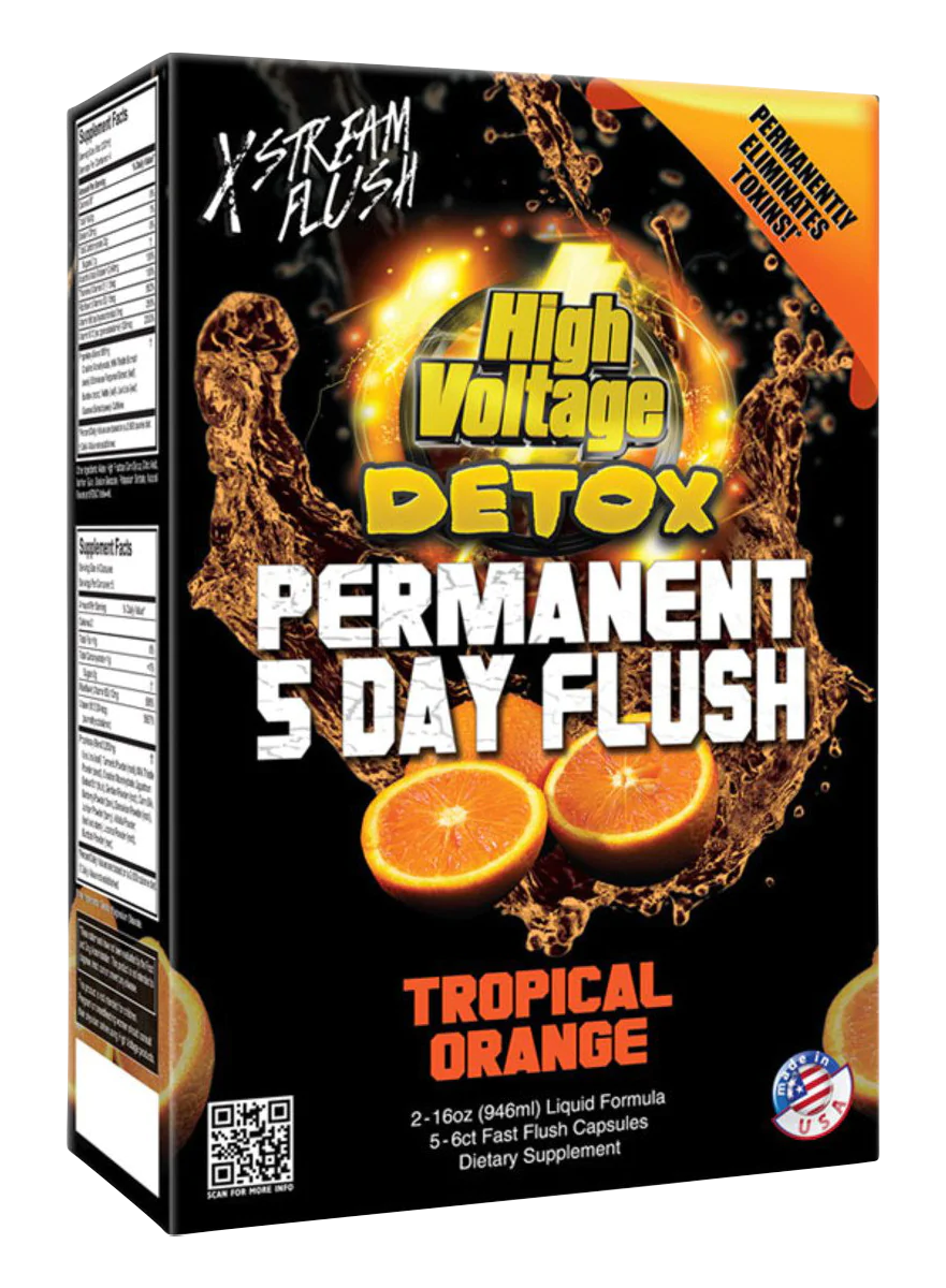 High Voltage Detox 5 Day Flush in Tropical Orange flavor, front view with vibrant packaging