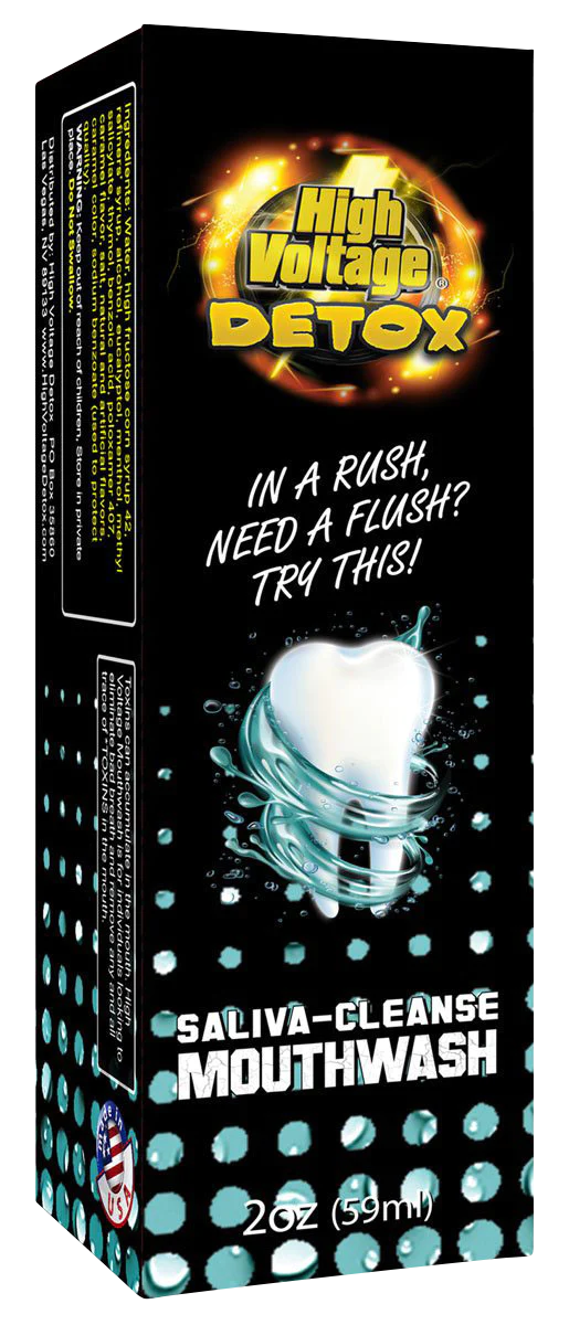 High Voltage Detox Saliva Cleanse Mouthwash 2 oz package front view on white background