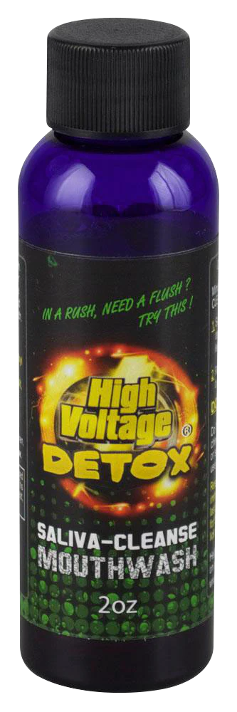 High Voltage Detox Saliva Cleanse Mouthwash 2oz bottle, front view on a white background