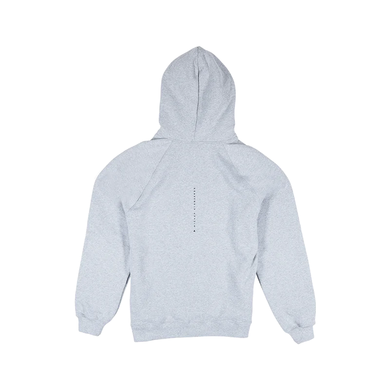 Higher Standards Hoodie in Gray featuring Concentric Triangle design on back, size range XS to 3XL