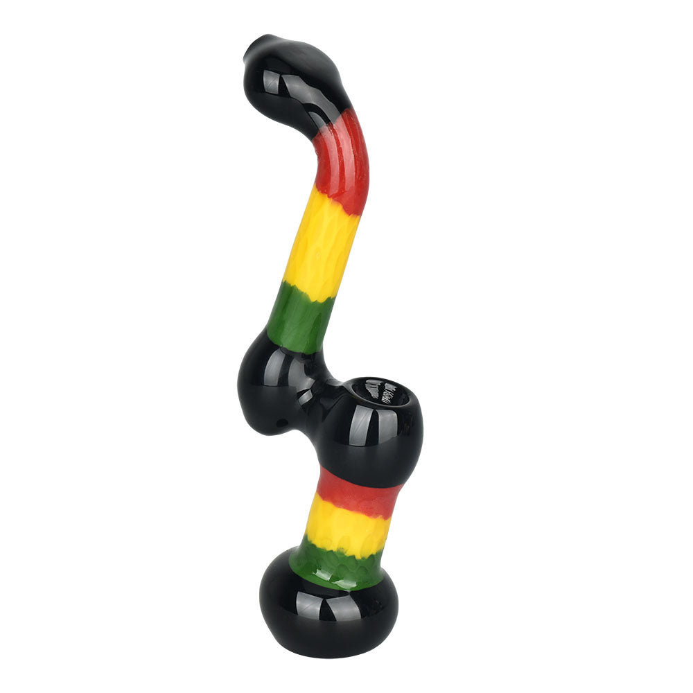 Rasta-colored Hip Honeycomb Sherlock Bubbler Pipe in Borosilicate Glass, Front View