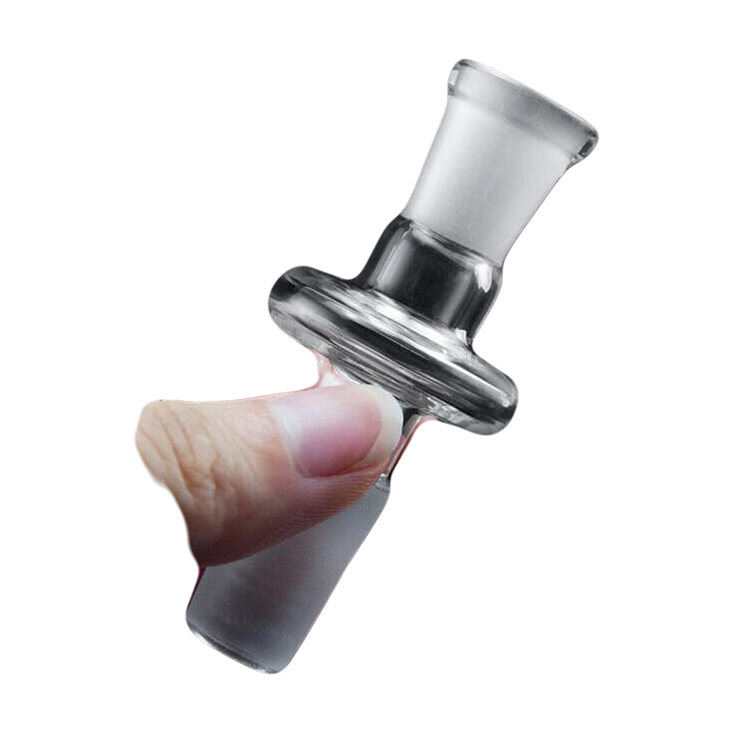 PILOT DIARY 14mm Male to 10mm Female Glass Adapter held between fingers against a black background