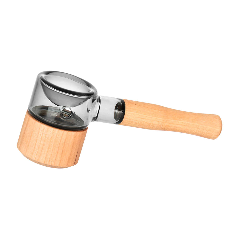 Honey Labs AfterSwarm Spoon Pipe with Borosilicate Glass Bowl and Wood Handle - Side View