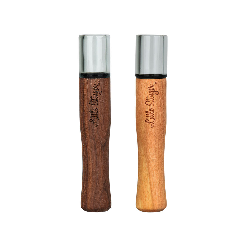 Honey Labs Little Stinger Chillum, clear glass and wood, 3.5" length, front view