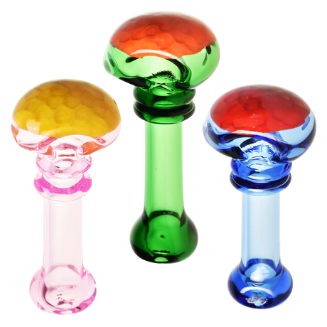 Trio of Honeycomb Dipped Glass Spoon Pipes in pink, green, and blue with thick borosilicate glass