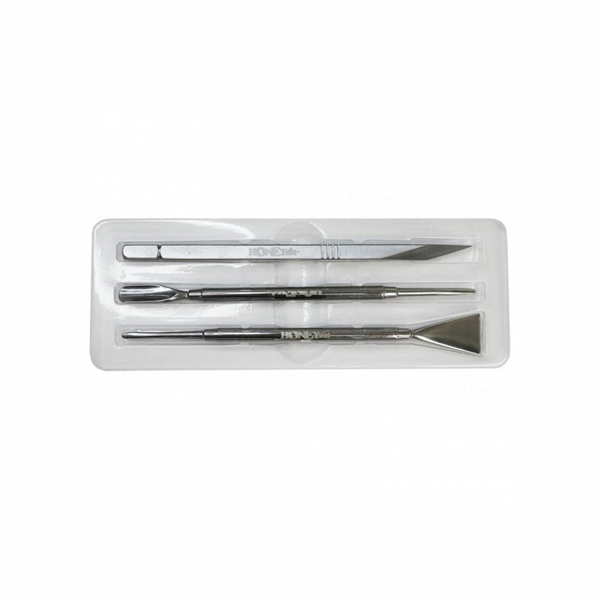 HoneyStick 3-piece Professional Dab Tool Set in Steel, Front View on White Background