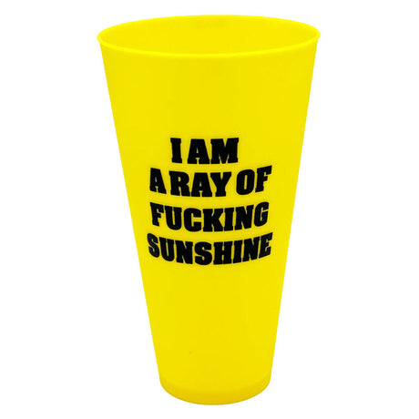Bright yellow 42oz jumbo cup with "I'm A Ray Of Fucking Sunshine" text, front view on white background
