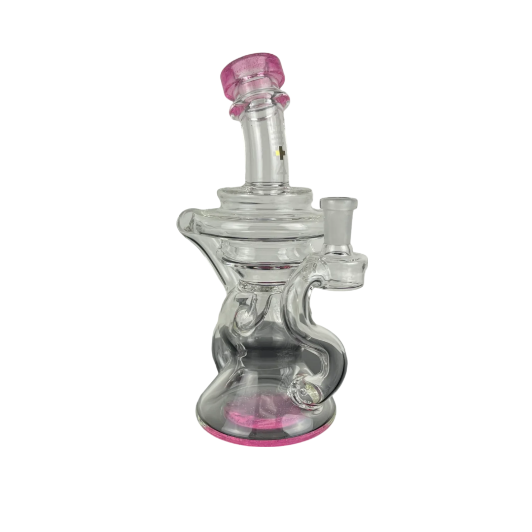Beta Glass Labs Klein Dab Rig in Pink Lollipop with 10mm Female Joint, Compact Recycler Design