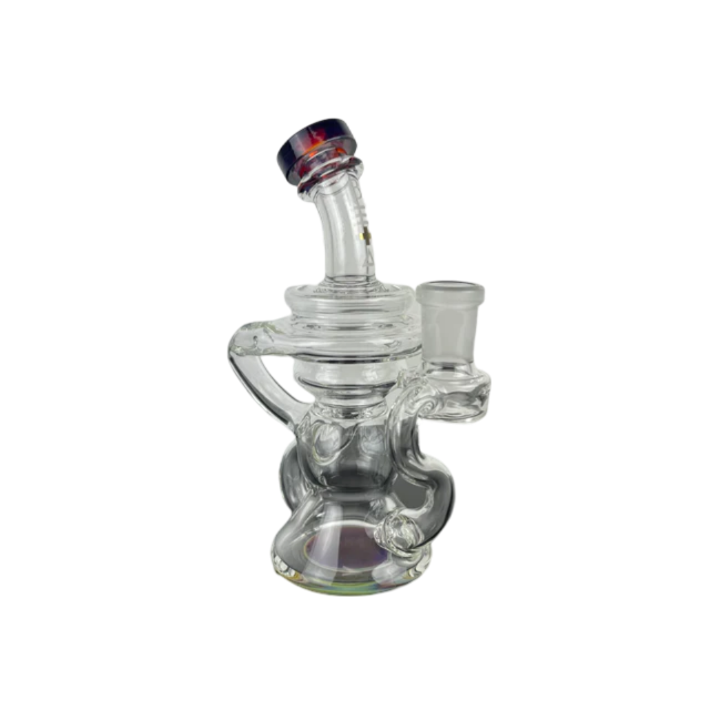 Beta Glass Labs Klein 2.0 Dab Rig in Amber Purple, 14mm Female Joint, 90 Degree Angle, Clear Borosilicate Glass with Recycler Design, Front View