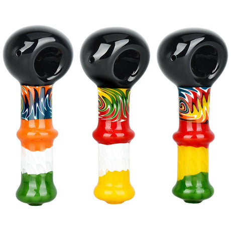 Infinite Wisdom Honeycomb Wig Wag Spoon Pipes with black bowls, front view on white background