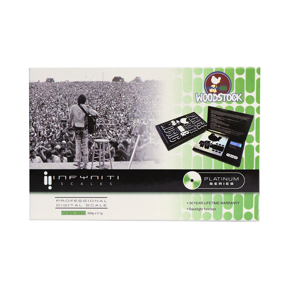 Infyniti Woodstock G-Force Pocket Scale packaging front view with product features