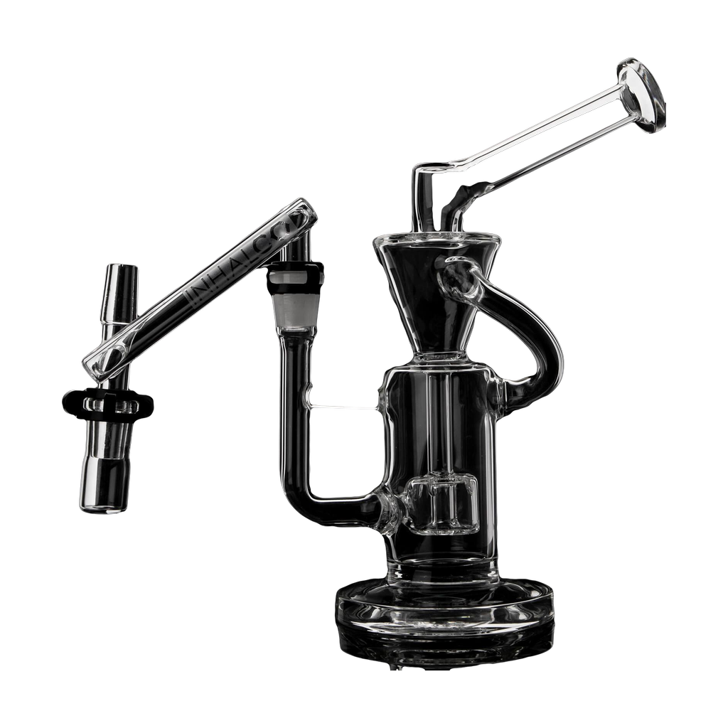 PILOT DIARY 14mm Male To Male Dropdown Reclaim Catcher, clear glass, side view on black background