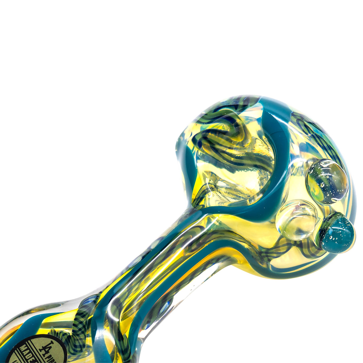 LA Pipes Borosilicate Glass Pipe with Candy Cane Design, Color Changing, 4" Length, Side View